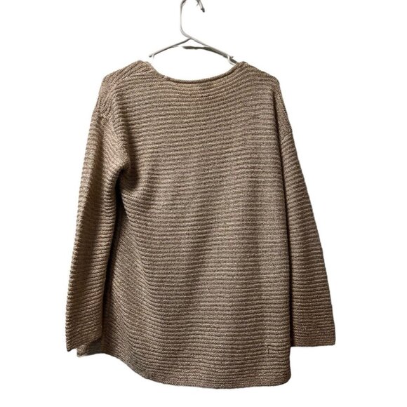 Chicos Sweater Women 1 Tan/Cream Pullover Rib Knit Business Career Casual Office - Picture 2 of 11